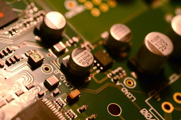 Fototapeta na wymiar Electronic circuit board close up. Electronic components.