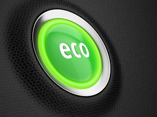 Start button of eco mode on car dashboard. 3D illustration.