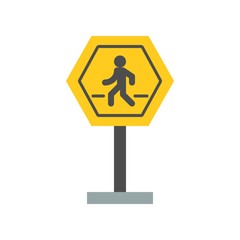 Pedestrian crossing sign icon, flat design