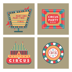 Circus vintage signboard labels banner vector illustration entertaining ticket sign