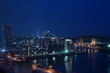 Obraz na płótnie Canvas 福岡市中央区の夜景都市風景