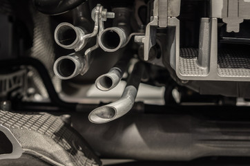 The pipes in a engine of modern car