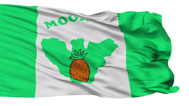 Moorea Maiao flag, city of French Polynesia, realistic animation isolated on white seamless loop - 10 seconds long (alpha channel is included)