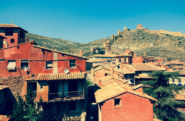 Fototapeta na wymiar medieval street with old fortress wall in Albarracin
