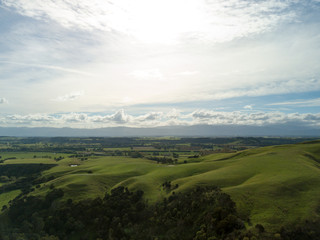 Green Hills And Mountains Of New Zealand, Aerial Landscape 