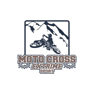 Motocross Extreme Sport Logo Badge with Mountain symbol vector