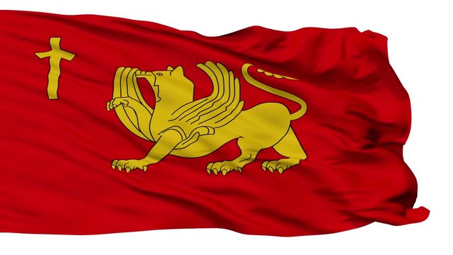 Kaspi Municipality flag, Georgia, realistic animation isolated on white seamless loop - 10 seconds long (alpha channel is included)