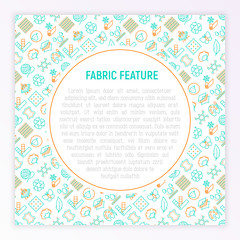 Fabric feature concept with thin line icons: leather, textile, cotton, wool, waterproof, acrylic, silk, eco-friendly material, breathable material. Modern vector illustration for banner, print media.