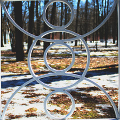 A little man is a fragment of a bench. Design.