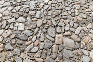 closeup of a cobblestones pattern floor, background made of a cobblestones pattern