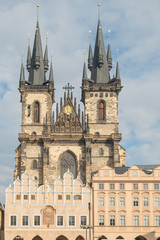 View of the Church of the Mother of God in front of Týn located in the Old Town Square. Prague Czech Republic