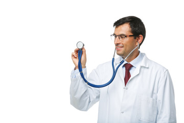 doctor in white robe with stethoscope