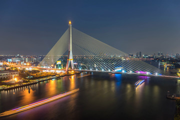 Bangkok city - cityscape Rama8 bridge at night , landscape bangkok Thailand