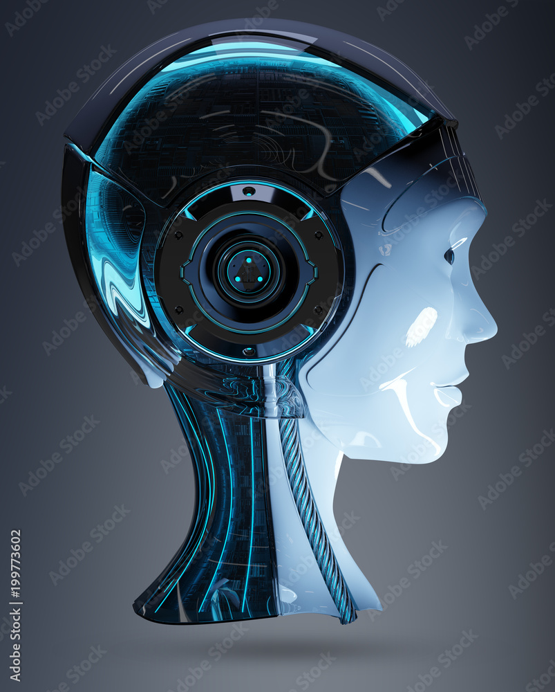Fototapete cyborg head artificial intelligence 3d rendering