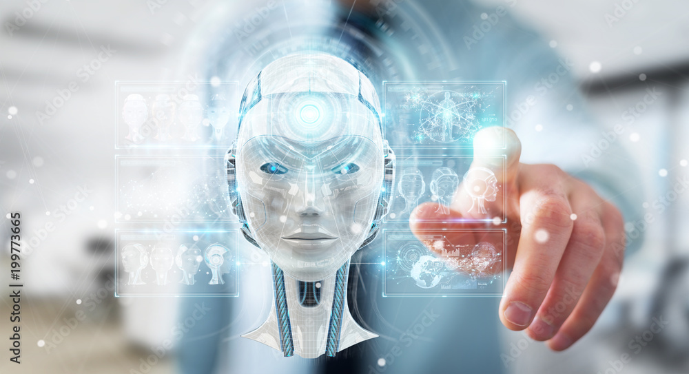 Fototapete businessman using digital artificial intelligence interface 3d rendering