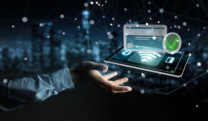 Businessman using contactless terminal payment 3D rendering