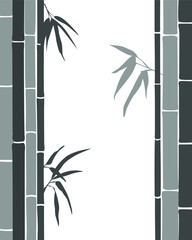 Bamboo. Black and grey silhouette of bamboo on a white background. Vector illustration. 
