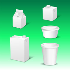 Set of white blank realistic dairy packaging including plastic bottles and carton packets isolated vector illustration