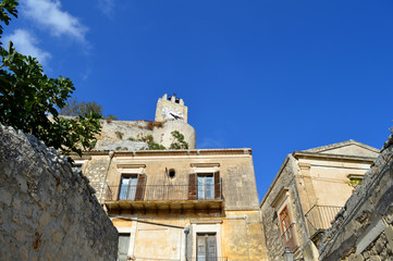 Fototapeta na wymiar Gash of the Ancient Tower of the Conti Castle, Modica, Ragusa,Sicily