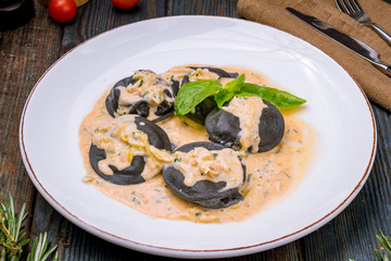 Italian ravioli with salmon