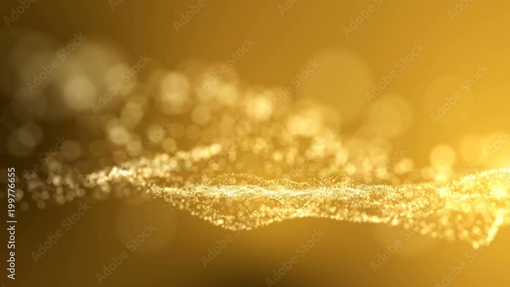 Poster animation ,motion abstract background with circle yellow and gold moving and flicker particles. back