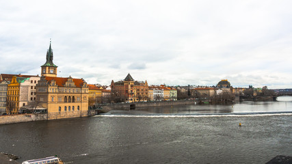 Panorama of the city of Prague. The old part of the city. Beautiful roofs of shingles. Ancient...