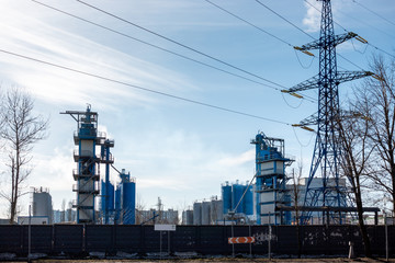 industrial zone, plant, smoke, wires