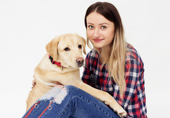 girl and dog labrador