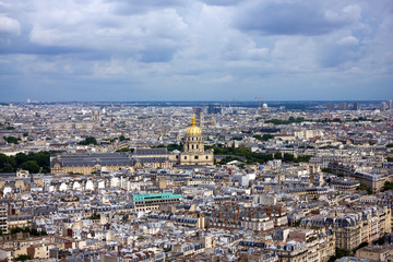 Panoramic view from Eiffel tower on the city and The Invalid's Cathedral in Paris, France, June 25,...