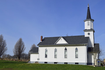 Christian Landscape photo of a white church in the countryside