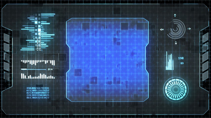 Blue HUD screen with different scientific indicators 
