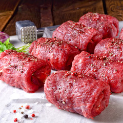 fresh raw beef roulades