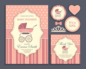 Baby shower girl, invitation card