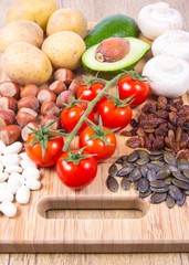 Natural products rich in potassium (K) . Healthy food concept.