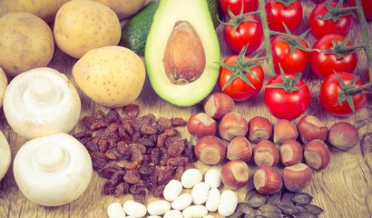 Natural products rich in potassium (K) . Healthy food concept.