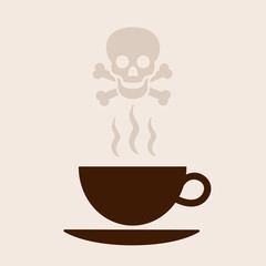 Hot coffee as dangerous drink causing death because of cancer and carcinogenic toxicity. Vector illustration
