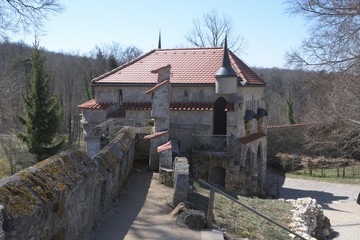 Schloss Lichtenstein, Baden- Württemberg, Deutschland - April 7, 2018 : Blick auf die Schlossmauer von Schloss Lichtenstein.