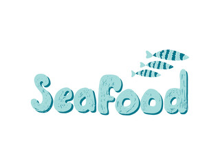 Hand Drawn Doodle Sketch Seafood illustration. Nautical background for seafood or fish restaurants, bars, markets or festivals. Vector template
