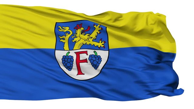 Freinsheim flag, city of Germany, realistic animation isolated on white seamless loop - 10 seconds long (alpha channel is included)