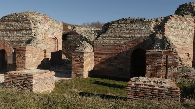 Panning on Felix Romuliana walls made of bricks built by Roman Emperor Galerius. The construction started in 298 AD 