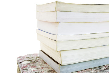 A stack of colorful old books 