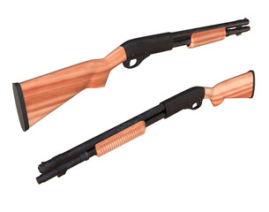 Shotgun rifle hunting carbine with metal and wooden parts. 3d render isolated on white background