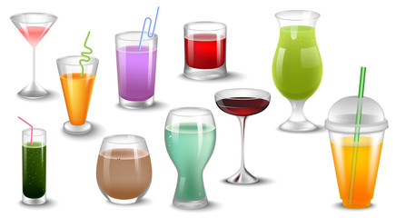 Set of vector illustration of different drinks and cocktails.Isolated on white.