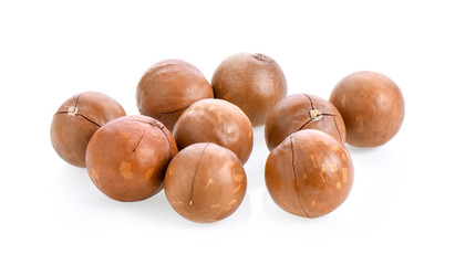 macadamia nuts isolated on white background.