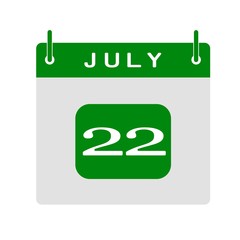 Calendar flat icon 22nd of July. Vector illustration.