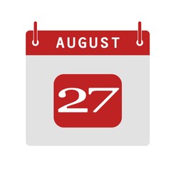 Calendar flat icon 27th of August. Vector illustration.