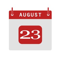 Calendar flat icon 23rd of August. Vector illustration.
