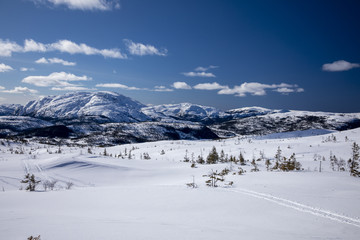Skiing in mountain Northern Norway