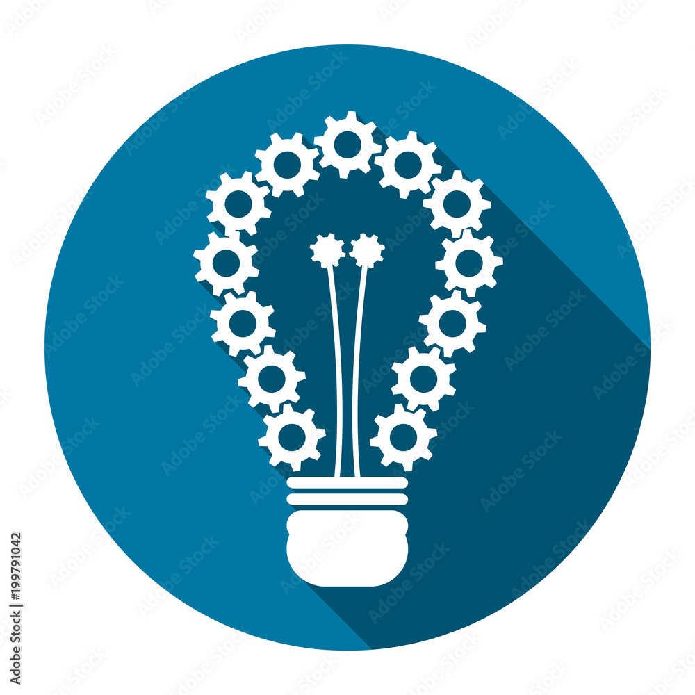 Poster light bulb which has of colorful gears with long shadow black,simple design style.vector illustratio