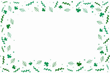 Cute green botanicals and dot pattern on white background with copy space or frame for fill your text. Abstract style by doodle art hand drawing illustration raster. Environment and plants concept.